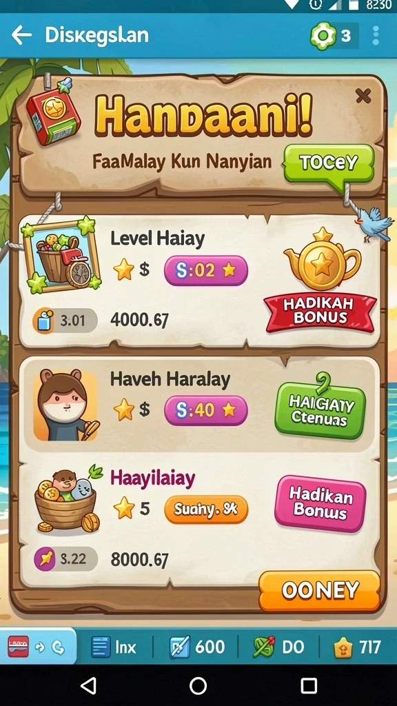 Tampilan layar utama dengan karakter menarik.